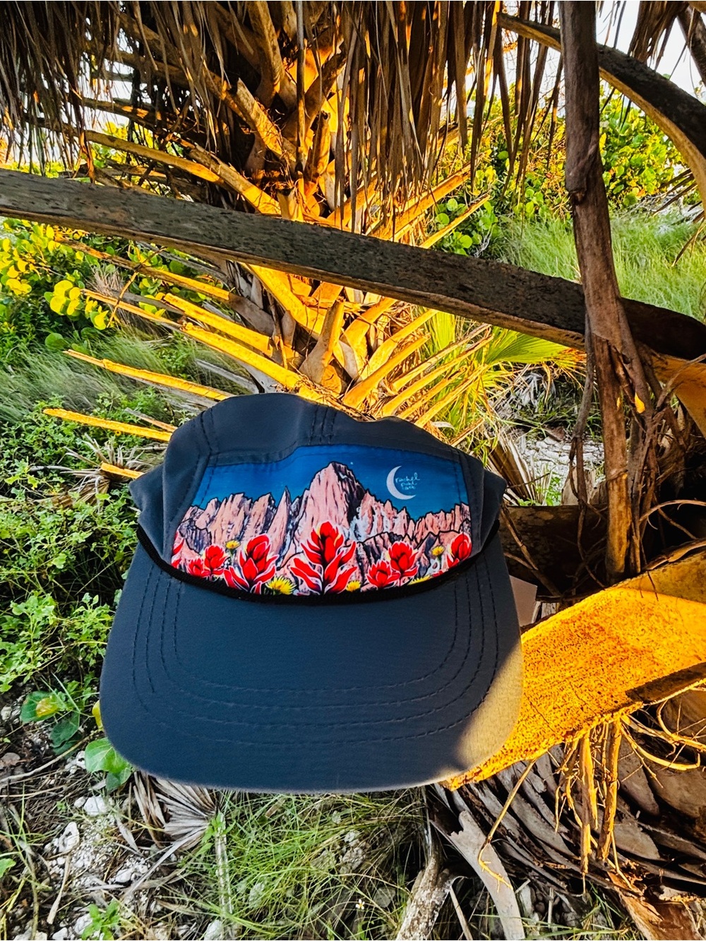 RACHEL POHL Floral Mountain 5 Panel Ambler Cap - Blue
